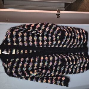 Super Oversized Cardigan By Debut Black With Multicolered Yarn